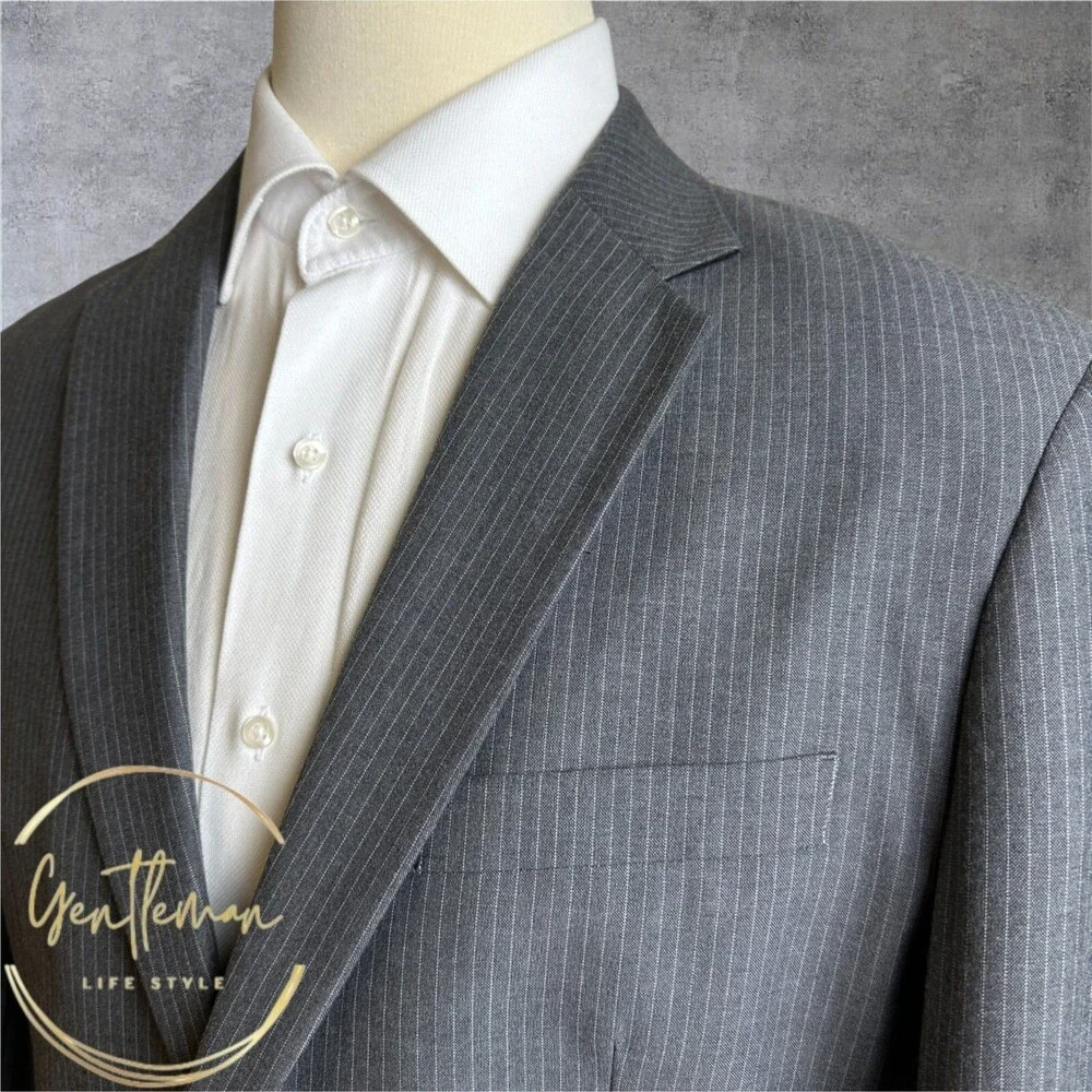 MERONA Mens Blazer Sport Coat Two Button Jacket 42R Gray Striped Suit Jacket